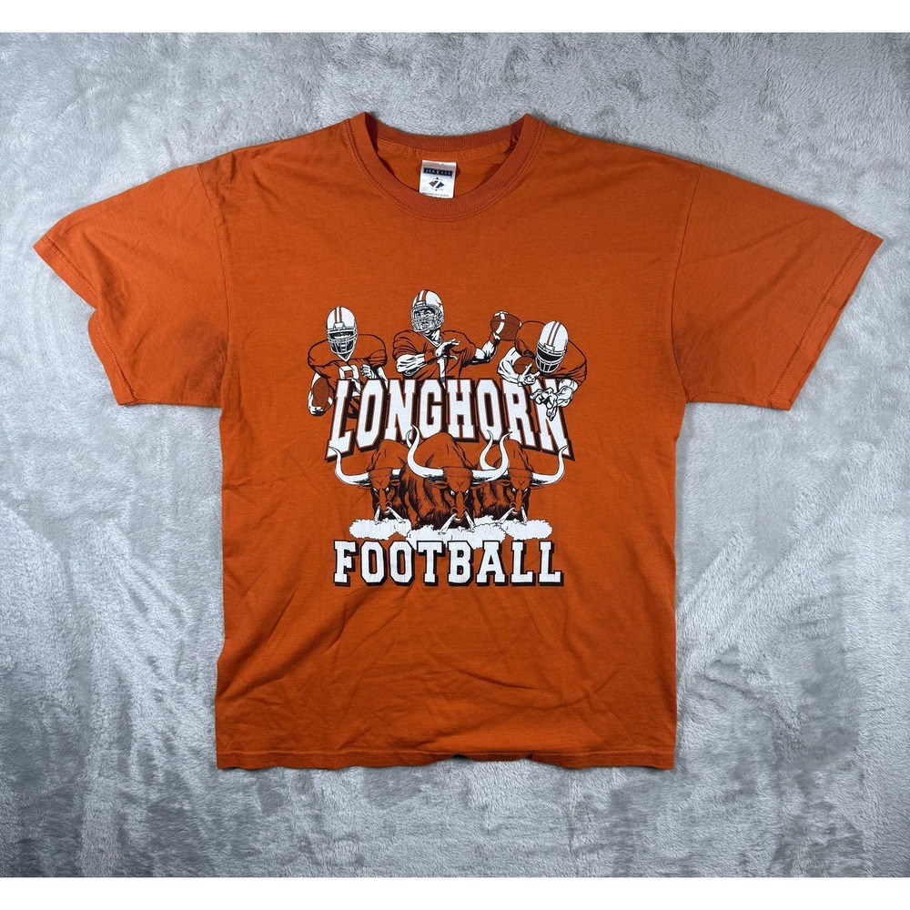 Longhorn Football Shirt Mens Medium Orange Jerzees Graphic Tee Player Bulls NCAA